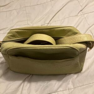 Vintage Rodo Italy Ostrich Embossed Leather Shoulder Bag Clean Interior